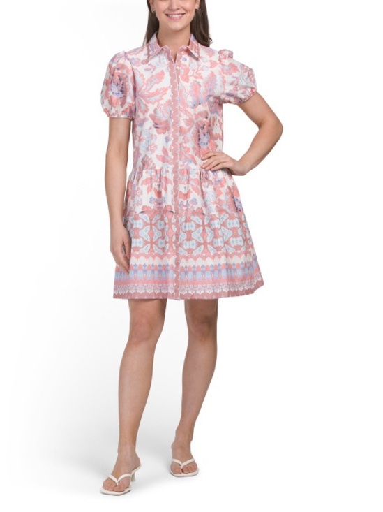 Nicole Miller Dresses & Skirts - Nicole Miller Pink and Light Blue Floral Shirt Dress
